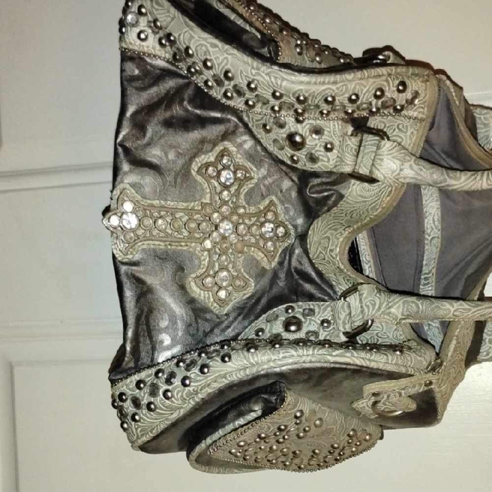 Elegant Gray Embellished Shoulder Bag